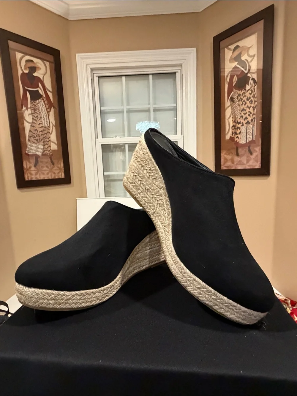 Women's Black Espadrille Wedge Mule